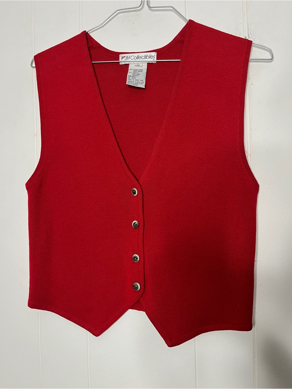 JH Collectibles Red V-Neck Button Front Women's Vest Wool Blend Equestrian M